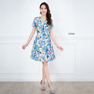 AMILA Dress AM-D1045 คูชั่นปริ้นท์ แขนสั้น IGPU22-9