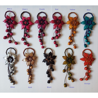 พวงกุญแจห้อยกระเป๋าลายดอกไม้ ทำจากหนังแท้ Flower Leather Keychain KeyRing for Handbag No.10-2