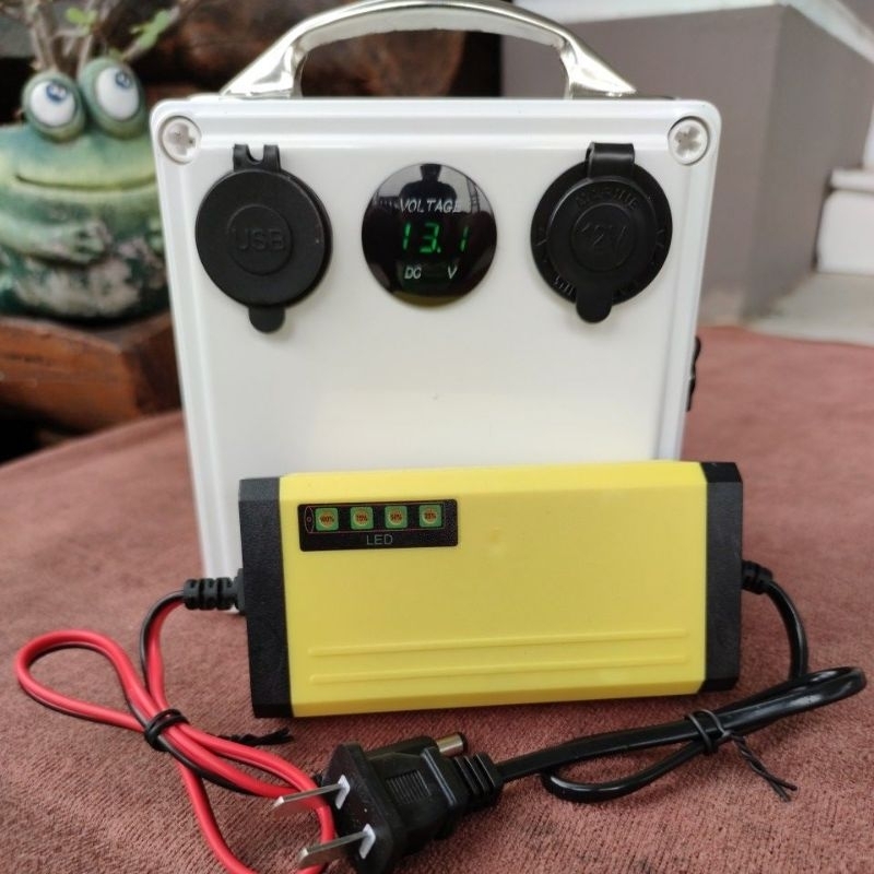 ชุด-power-box-dc-12v-พร้อมแบตเตอรี่ในตัวและที่ชาร์จแบตชุด-camping-นอนนา