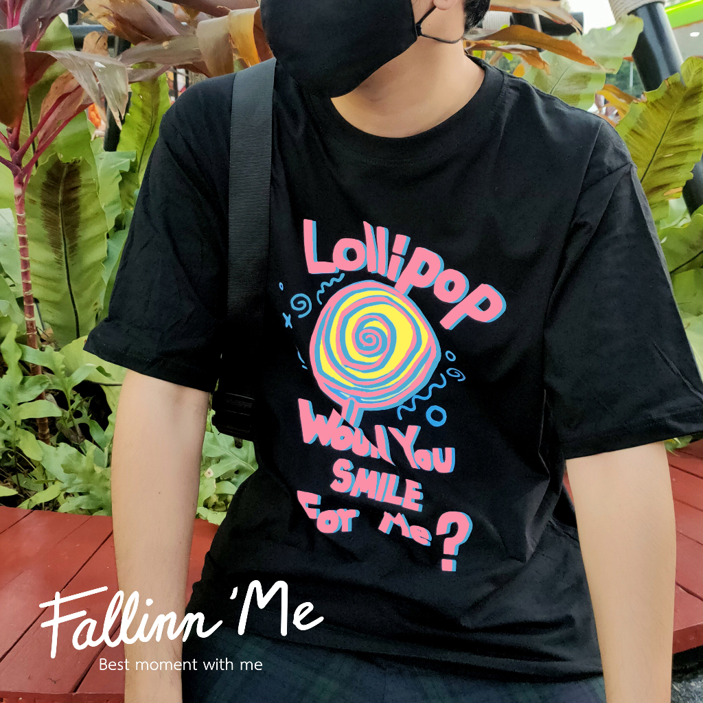 fallinnme-เสื้อยืดแขนสั้น-lollipop-ขาว-ดำ