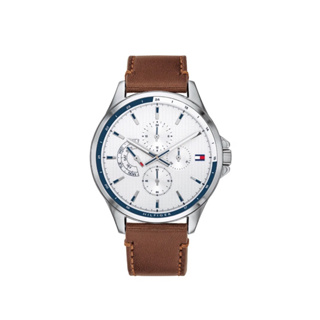 🔥 Tommy Hilfiger Shawn Brown Leather Strap White Dial Mans Watch 1791614