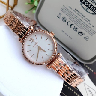 (ผ่อน0%) นาฬิกา Fossil BQ3502 Tillie Mini Three-Hand Rose Gold-Tone Stainless Steel Watch หน้าปัดล้อมคริสตัล 26มม. สีโรส