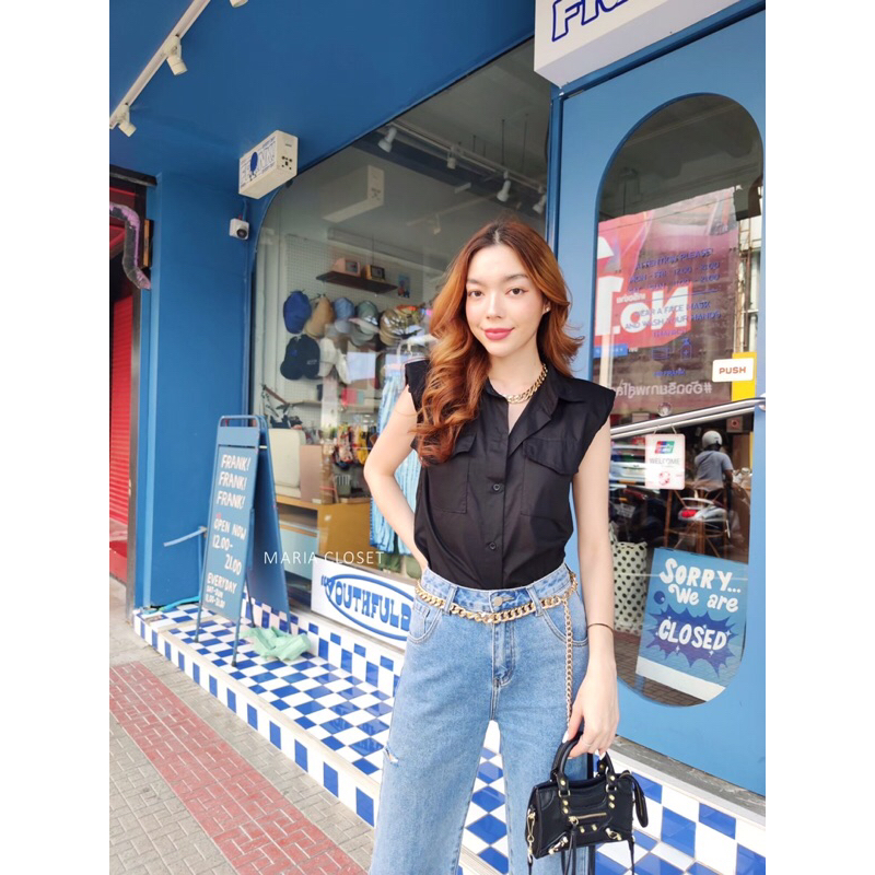 mariacloset-เสื้อเชิ้ตแขนกุด