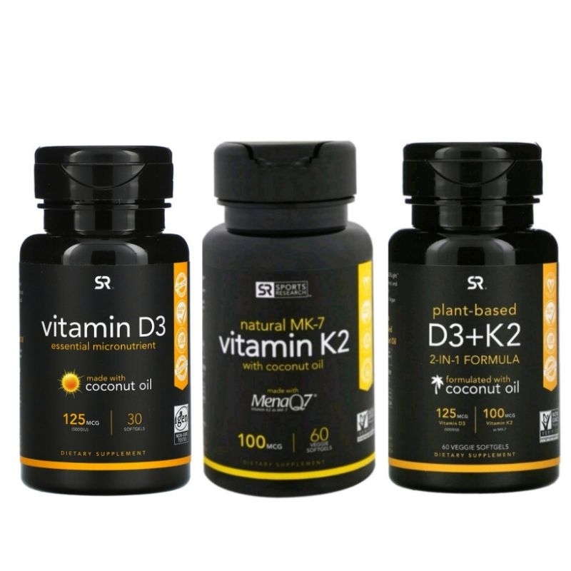 ภาพสินค้าแท้  100% วิตามินเค2 K 2 และ วิตามินดี3 +วิตามินเค 2 ดี 3 Vitamin D3 + K2 Sport Research จากร้าน ong24 บน Shopee ภาพที่ 1