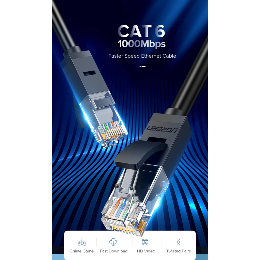 ภาพสินค้าUGREEN รุ่น NW102 สายแลน Cat6 LAN Ethernet Cable Gigabit RJ45 รองรับ 1000Mbps ความยาว 50CM-10M มี 2 สี ดำ/น้ำเงิน จากร้าน ugreenbygadgetvilla บน Shopee ภาพที่ 2
