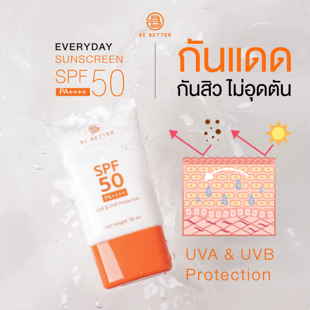 กันแดดกันสิว-ผิวแพ้ง่าย-be-better-spf50-pa-ครีมกันแดด-หน้าไม่มัน-ไม่วอก-ไม่เมือก-ไม่เทา