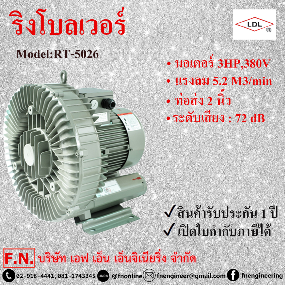 ldl-rt-5026-ริงโบลเวอร์-1-ใบพัดแรงลมสูง-3hp-380v-ท่อเข้าออก-2-นิ้ว