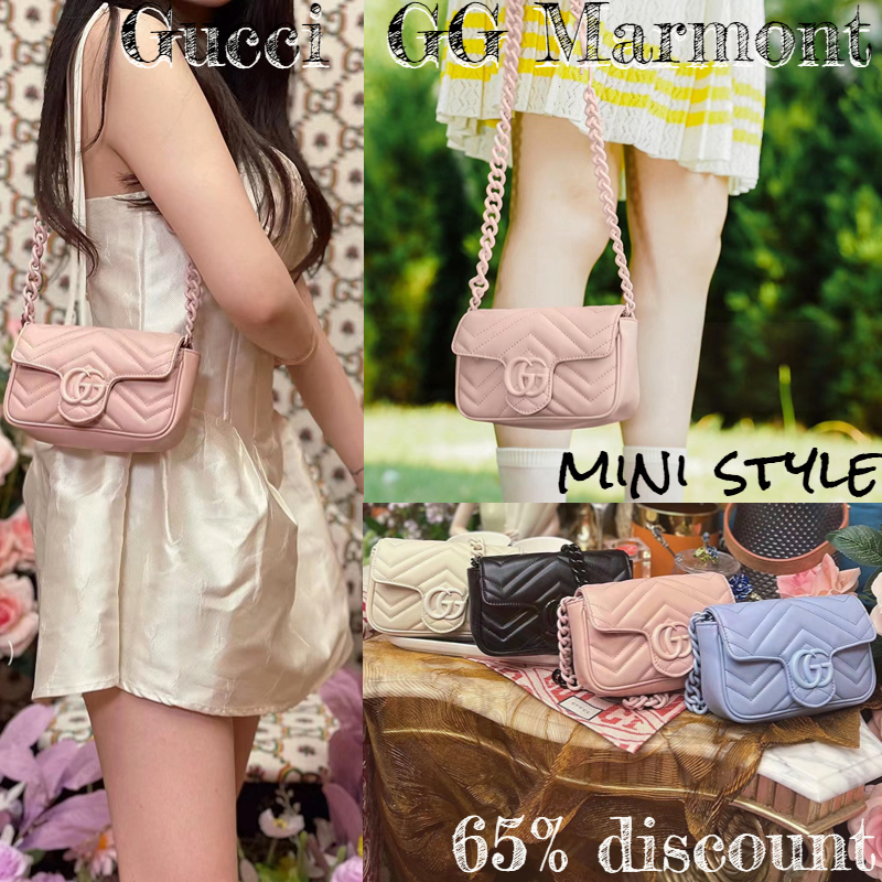 กุชชี่-gucci-กระเป๋าคาดเอว-gg-marmont-series-ทรงล่าสุด-กระเป๋าสะพายข้าง-กระเป๋าคาดเอว-สีมาการอง-ของแท้-100