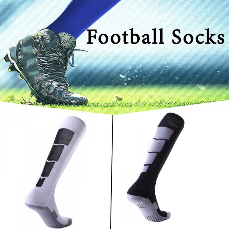 ถุงเท้าฟุตบอล-ถุงเท้ากีฬา-ถุงเท้ายาว-กลางแจ้ง-บาสเกตบอล-ฟุตบอล-ถุงเท้ากีฬาสำหรับวิ่ง-football-socks-c1-ขาว-ดำ-alizmart