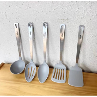 Egge 5 piece utensil set ชุดตะหลิวทัพพีซิลิโคน ด้ามสแตนเลส ( ยี้ห้อ Edge ทัพพีตะหลิว ซิลิโคน -1 ชุด 5 ชิ้น )