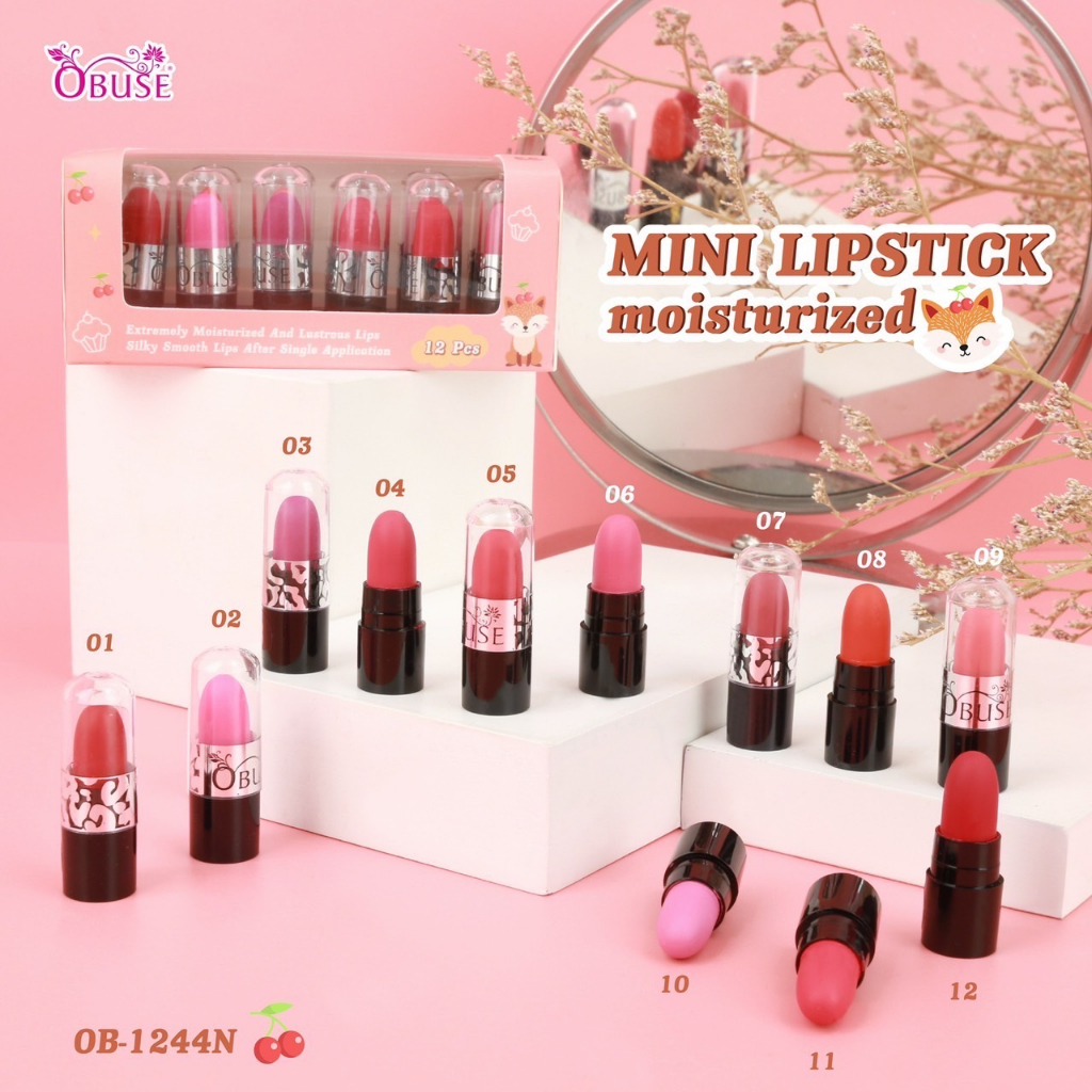 obuse-mini-lipstick-moisturized-ob-1244n-โอบิวซ์-ลิปจิ๋ว-12-ชิ้น-12-สี-สีชัด-ติดทน