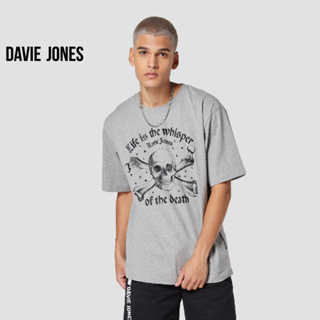 DAVIE JONES เสื้อยืดโอเวอร์ไซส์ พิมพ์ลาย สีเทา Graphic Print T-Shirt in grey WA0123TD
