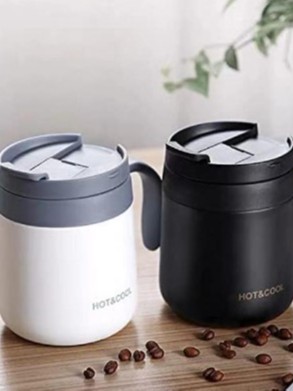 Coffee vacuum mug แก้วน้ำสแตนเลสเก็บอุหภูมิมีหูจับสินค้าคละสี