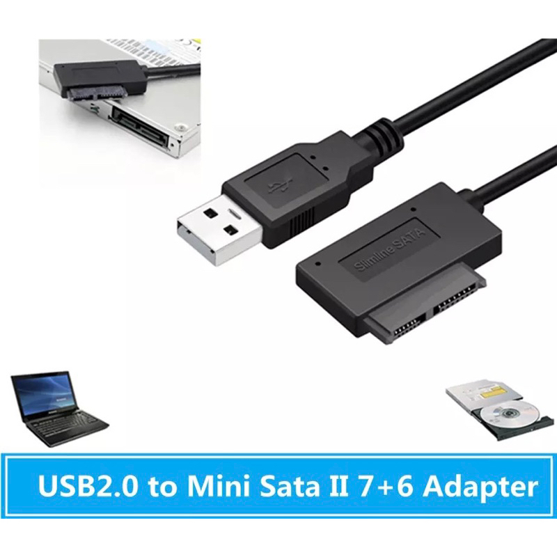 usb-2-0-mini-sata-ii-7-6-13pin-อะแดปเตอร์แปลงสายเคเบิลสำหรับแล็ปท็อป-cd-dvd-rom-slimline-ไดรฟ์แปลง-hdd-แคดดี้