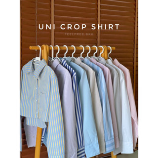 Uni Crop Shirt790.- เสื้อเชิ้ต ดีไซน์ครอปด้านหน้าสั้น ด้านหลังยาว คอปก สวมใส่ง่าย เนื้อผ้าCotton eqyptian 100%