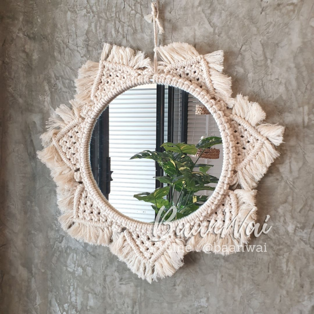 บ้านหวาย-macrame-กระจกกรอบเชือกถักมาคราเม่-กระจกตกแต่ง