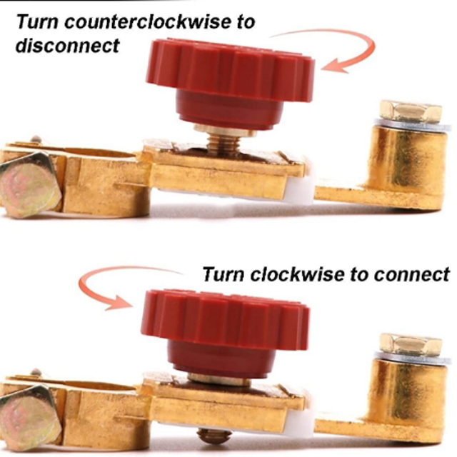 ขั้วแบตเตอรี่ตัดไฟ-สวิทช์ตัดไฟ-แบตเตอรี่รถยนต์-ชนิดทองเหลือง-100-ขั้วเล็ก-ขั้วใหญ่-เหมาะสำหรับจอดรถนานไม่ให้แบตเสื่อม