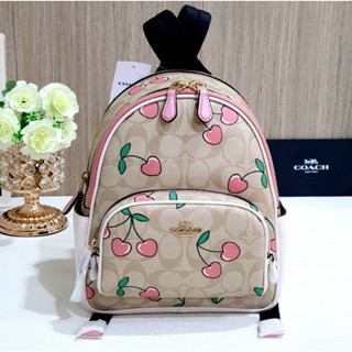 🎀 (สด-ผ่อน) เป้ size S ขนาด 7 3/4 นิ้ว CF424 Mini Court Backpack In Signature Canvas With Heart Cherry Print