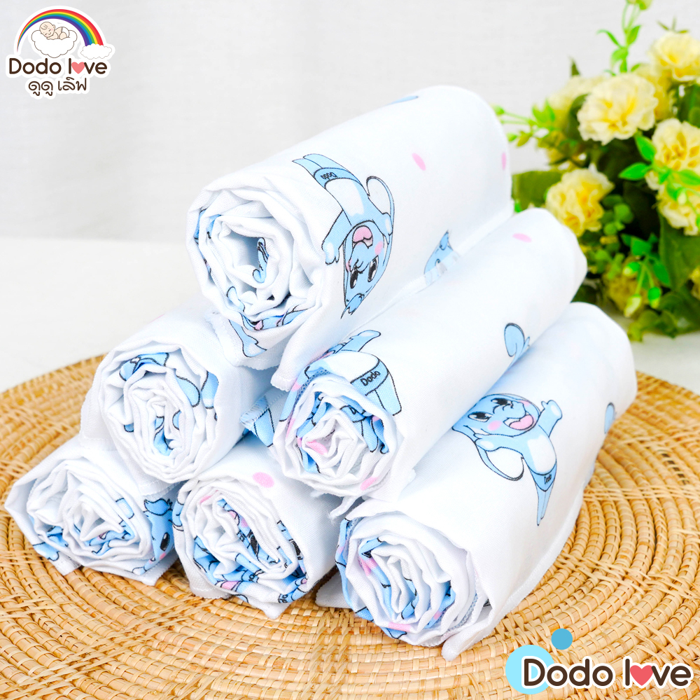 dodolove-ผ้าอ้อมเด็ก-ผ้าสาลู-ผ้าสำลี-แพ็ค-6-ผืน-ชนิดขอบเย็บ-ผ้าสาลู-cotton-100