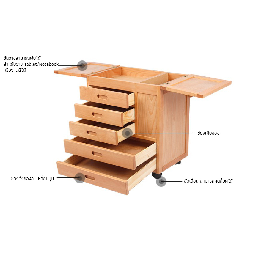 ชั้นวางของ-ชั้นวางอุปกรณ์จิตรกรรม-เครื่องเขียน-ศิลปะ-สำหรับศิลปิน-ช่าง-ทำจากไม้แท้-ไม่บวมน้ำ-ชั้นวางล้อเลื่อน