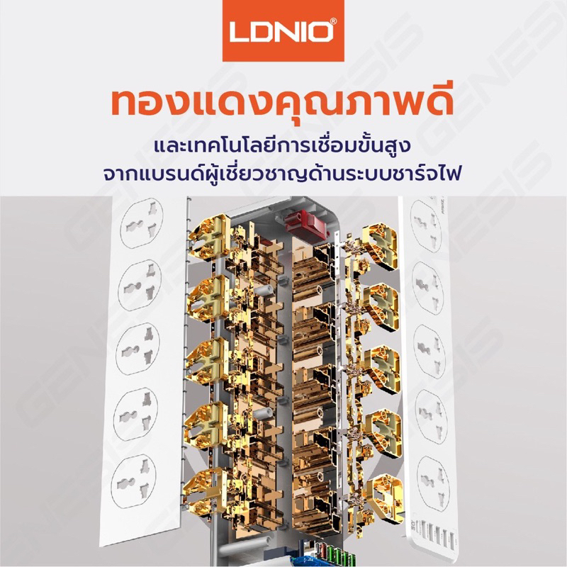 ldnio-ปลั๊กพ่วง-ปลั๊กไฟ-10socket-รองรับ-5usb-amp-1-usb-c-qc-3-0-fast-charge-ชาร์จเร็ว-กำลังไฟ-2500w-สายยาว-2-เมตร-sc10610