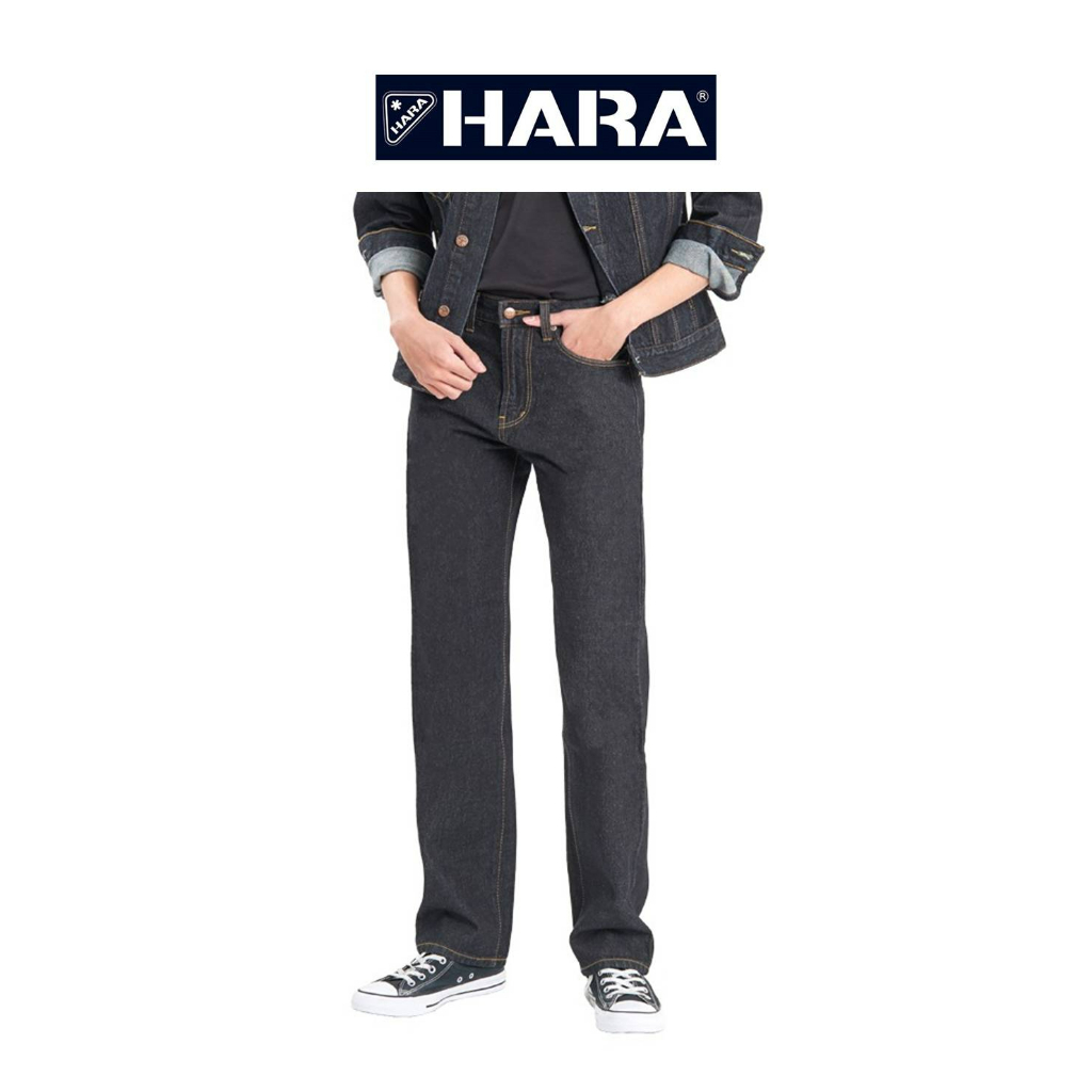ภาพหน้าปกสินค้าHara กางเกงยีนส์ Original Straight Fit สีดำ ปักด้ายทอง (เลือกไซส์ได้) G03026