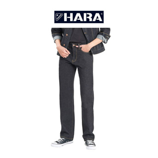 Hara กางเกงยีนส์ Original Straight Fit สีดำ ปักด้ายทอง (เลือกไซส์ได้) G03026