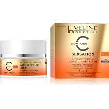 ครีมวิตามินซีต้านริ้วรอย Eveline BioVitamin Sensation Intensely Firming Wrinkle Filling Cream 50ml.เช้า-กลางคืน ผิว50+