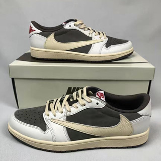 (ของแท้ 100%)Travis Scott x fragment design air Jordan 1 low OG SP "Sail and Ridgerock"