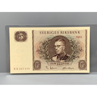 ธนบัตรรุ่นเก่าของประเทศสวีเดน ชนิด5Kronor ปี1961 UNC