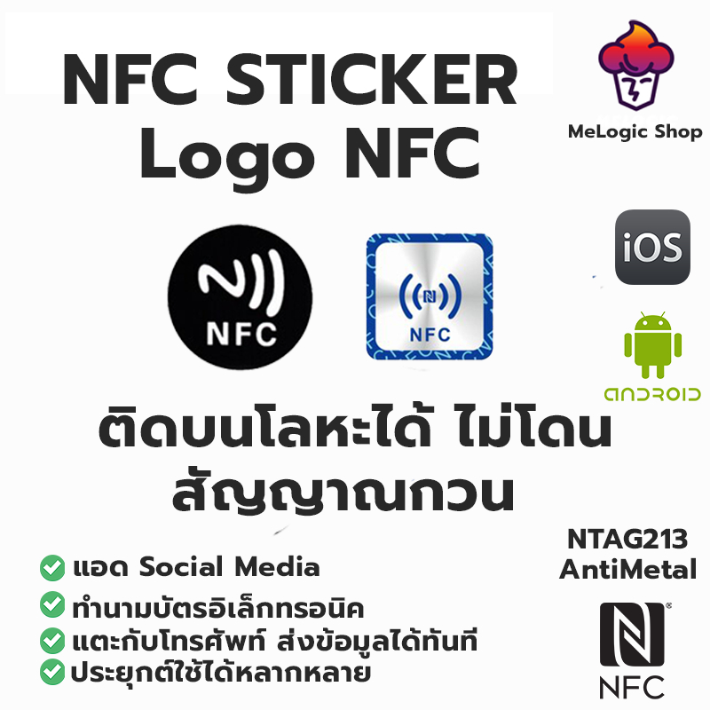 ภาพหน้าปกสินค้าNFC Sticker รูปLogo NFC NTAG213 แปะบนโลหะได้ดีไม่โดนรบกวน