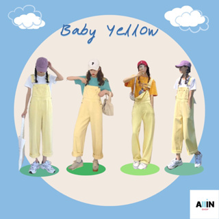พร้อมส่ง🌼Baby yellow jumpsuit เสื้อผ้าสไตล์เกาหลี เอี๊ยมขาสั้น เอี๊ยมสีเหลือง เอี๊ยมสีพาสเทล