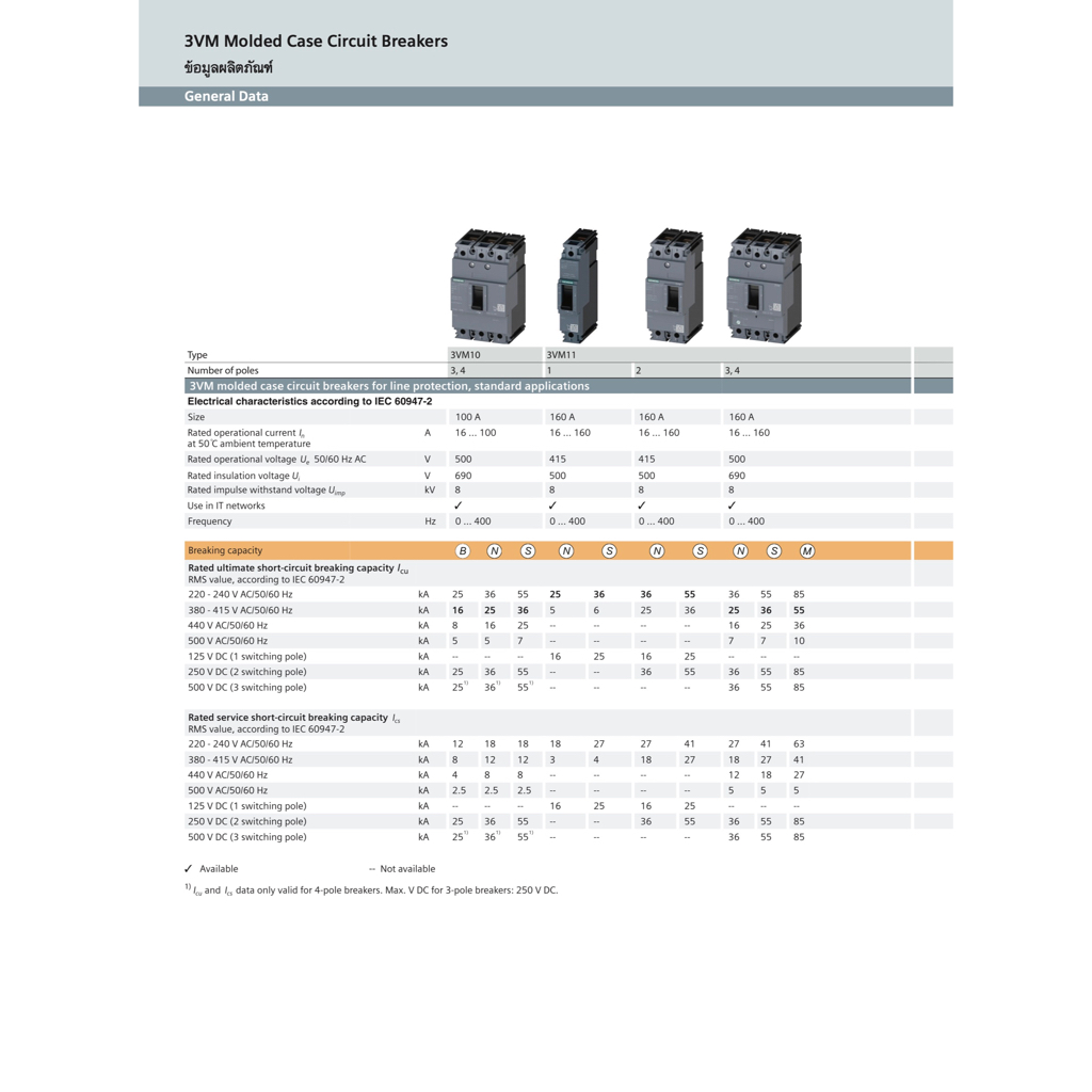 SIEMENS 3VM11 1P (16-160A) 36kA, (MCCB) Molded Case Circuit Breakers ...