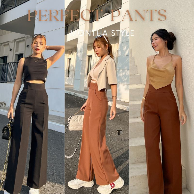 รูปภาพของPerfect Pants02 กางเกงผู้หญิงขาบานเอวสูงมีกระเป๋าลองเช็คราคา