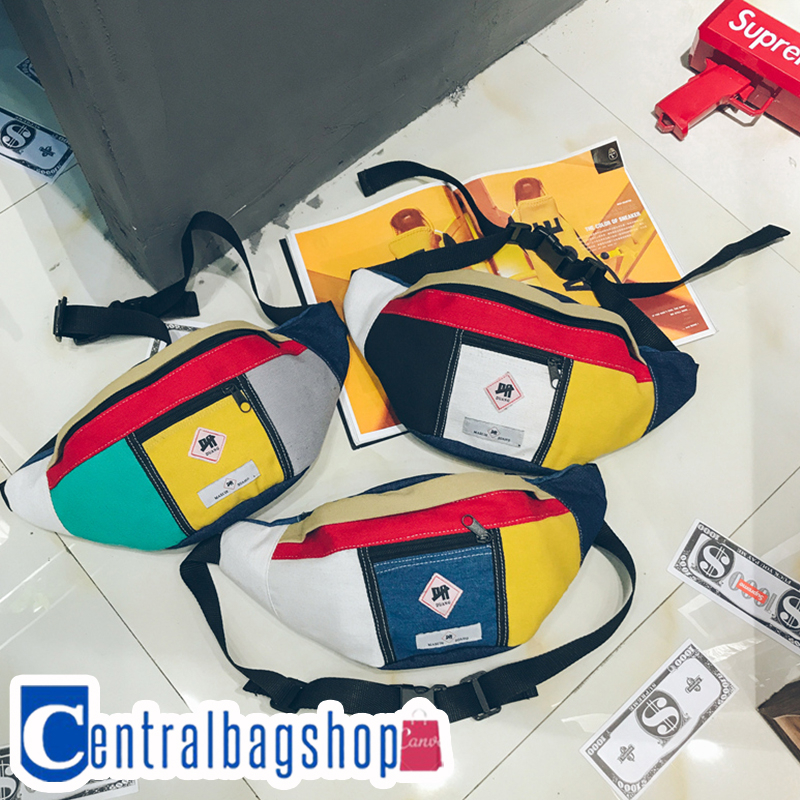 centralbagshop-c537-กระเป๋าคาดอกและเอวผ้าแคนวาสสีทูโทน