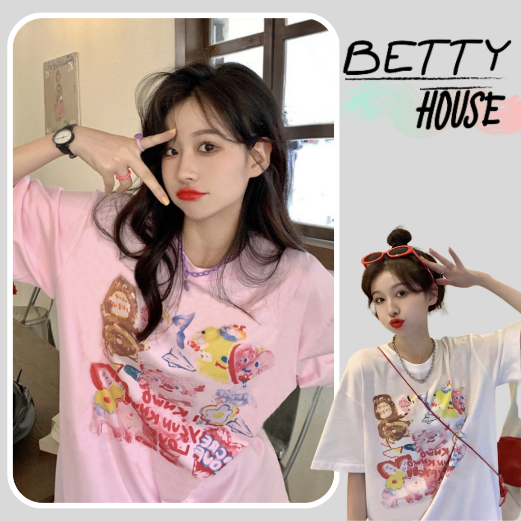 betty-house-เสื้อยืดหลวม-เสื้อยืดแขนสั้นลายการ์ตูนสุดฮิตสีๆน่ารัก-พร้อมส่ง-พร้อมส่งจากกทม-มาถึงใน-3-5-วัน