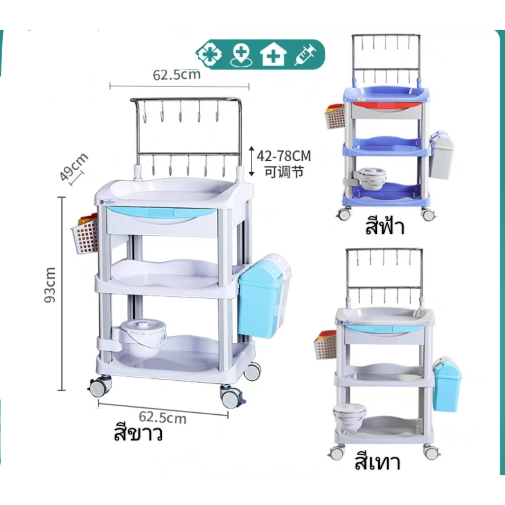 รถเข็นฉุกเฉินมีเสาแขวนน้ำเกลือ-รถเข็นabsฉุกเฉิน-รถเข็นหัตถการ-รถเข็นคลินิกทำแผล-รถเข็นโรงพยาบาล-รถฉุกเฉิน-รถเข็นล้างแผล