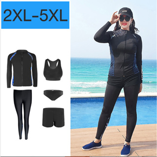 ภาพหน้าปกสินค้าชุดว่ายน้ำผู้หญิงไซส์ใหญ่ 2XL-5XL ส่งจากไทย (5 ชิ้น) ชุดว่ายน้ำแขนยาว สีดำลายกราฟฟิก ซึ่งคุณอาจชอบสินค้านี้