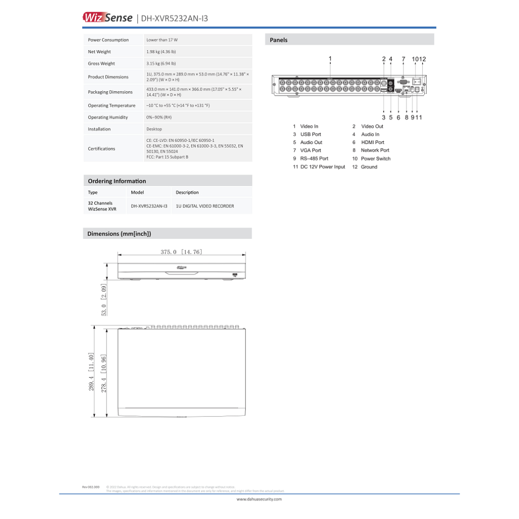 dahua-เครื่องบันทึกกล้องวงจรปิดระบบai-รุ่น-xvr5232an-i3-ai-รองรับระบบ-hdtvi-hdcvi-ahd-cvbs-ip