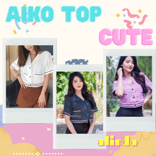 Aiko top เสื้อทำงาน เสื้อแบบเกาหลี เนื้อผ้าทอทวิต แต่งคาดสีดำ