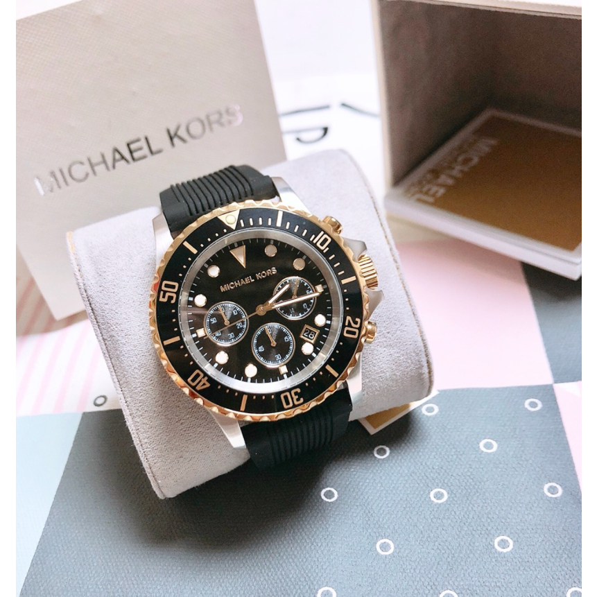 MICHAEL KORSEverest Chronograph Black Dial Black Silicone Men's MK8366 ...