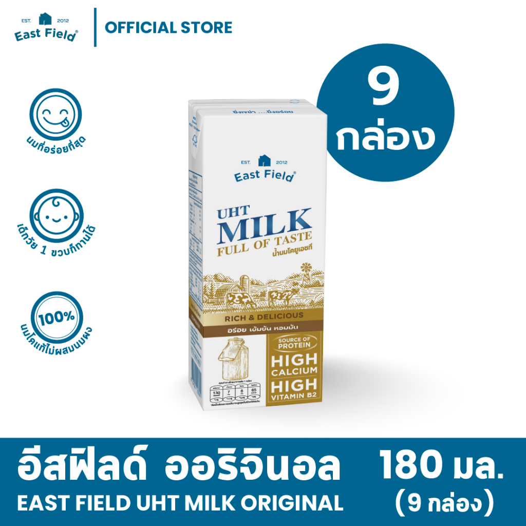 ภาพหน้าปกสินค้าEAST FIELD อีส ฟิลด์ นมกล่อง นมยูเอชที รสจืด 180ml / 9 กล่อง จากร้าน khotcherglobalfood บน Shopee