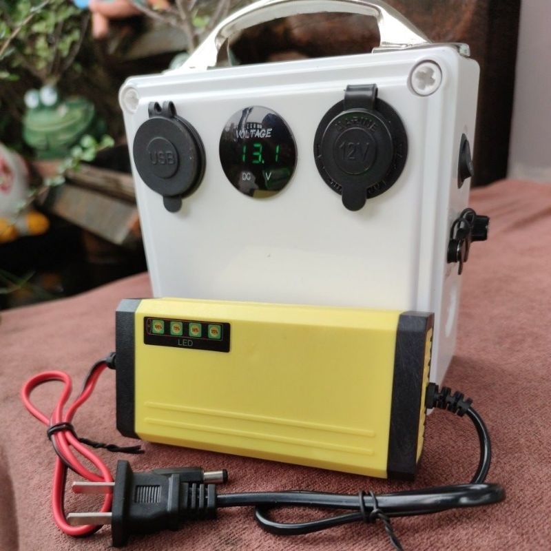 ชุด-power-box-dc-12v-พร้อมแบตเตอรี่ในตัวและที่ชาร์จแบตชุด-camping-นอนนา