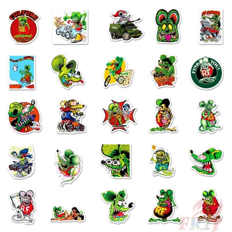 สติ๊กเกอร์แรทฟิค์-rat-fink-sticker-หนูผีrat-fink-50pcs-setลายไม่ซ้ำ-สีสด-กันน้ำ-สำหรับติดตกแต่ง-ส่งจากไทย-ส่งไว