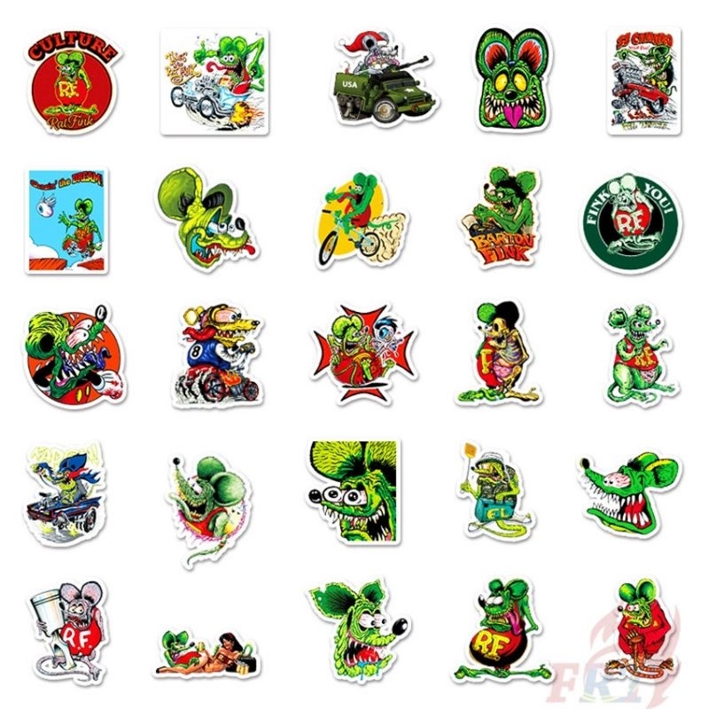 สติ๊กเกอร์แรทฟิค์-rat-fink-sticker-หนูผีrat-fink-50pcs-setลายไม่ซ้ำ-สีสด-กันน้ำ-สำหรับติดตกแต่ง-ส่งจากไทย-ส่งไว