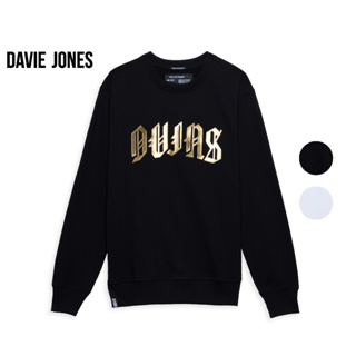 DAVIE JONES เสื้อสเวตเตอร์ ทรง Regular Fit ปั้มโลโก้ สีขาว สีดำ SW0029WH BK Logo Printed Regular Fit Sweater in white black