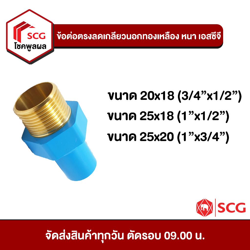 ข้อต่อพีวีซี-ข้อต่อตรงลดเกรียวนอกทองเหลือง-หนา-เอสซีจี-pvc-scg