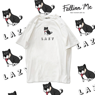 FallinnMe เสื้อยืดแขนสั้น LAZY DOG ขาว ดำ