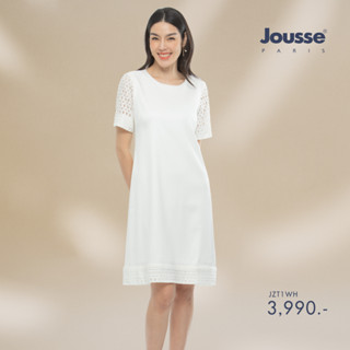 Jousse ชุดเดรส แขนสั้น สีขาว แต่งแขนและชายประโปรงด้วยผ้าถัก (JZT1WH)