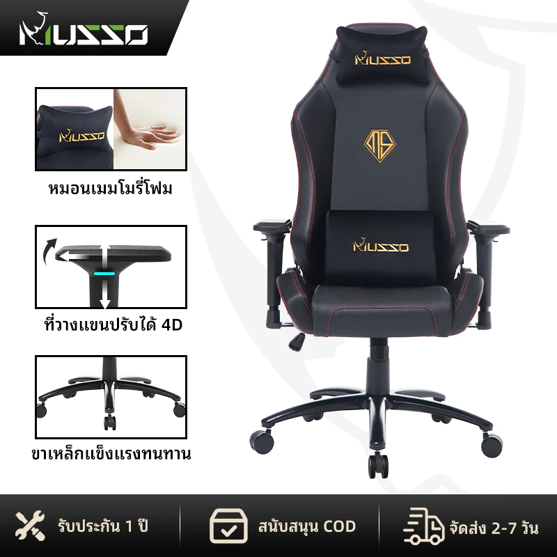 MUSSO รุ่น SpongeBob Series เก้าอี้สีเทา เก้าอี้เกมมิ่งผ้า/พรีเมี่ยมหนัง PU เมมโมรี่โฟม ที่วางแขน 4D พนักพิงสูง เก้าอี้คอมพิวเตอร์สำหรับเล่นเกมแบบตามหลักสรีรศาสตร